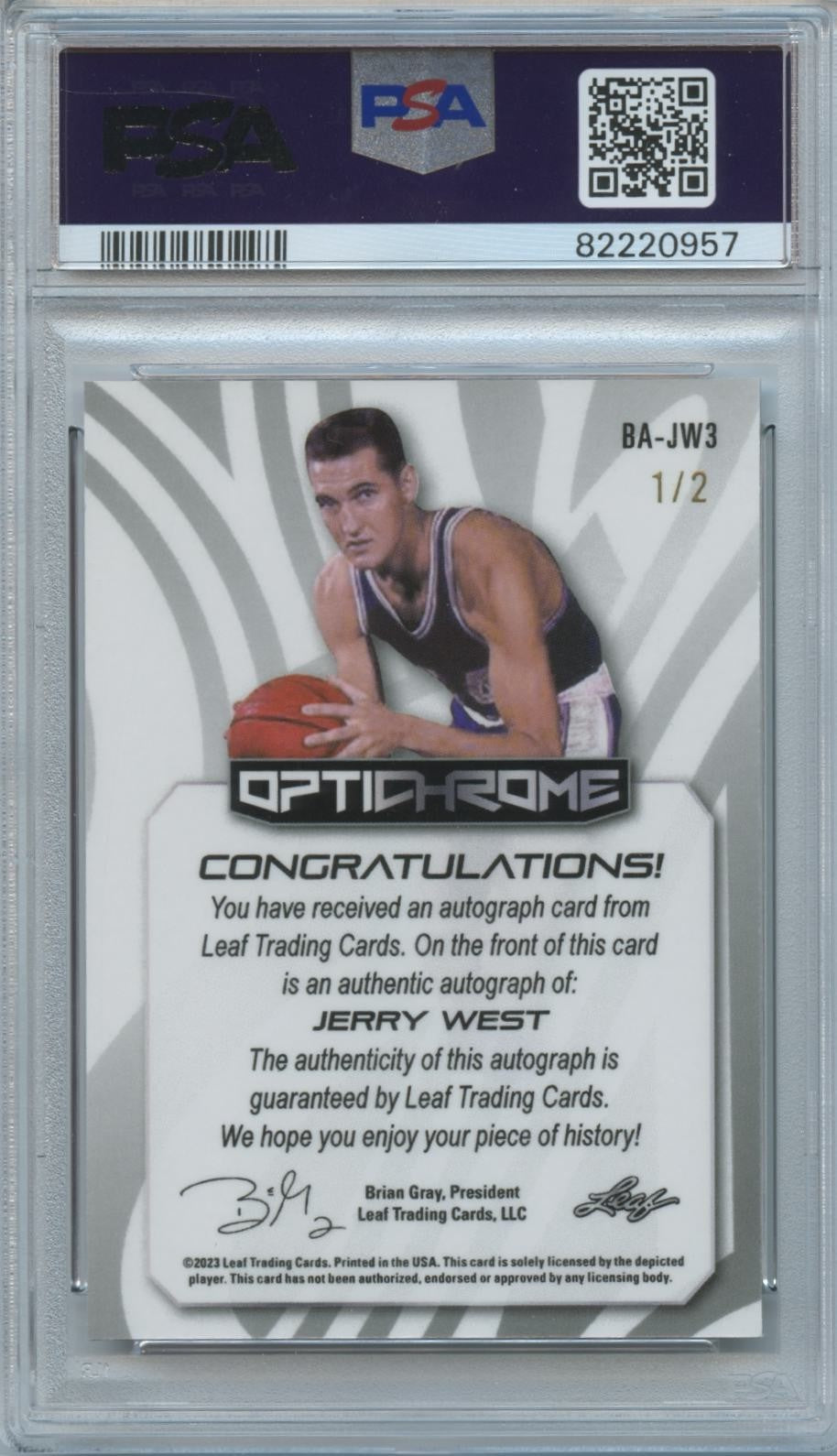 Jerry West 2022 Leaf Optichrome Auto Autograph Los Angeles Lakers 1/2 PSA 10