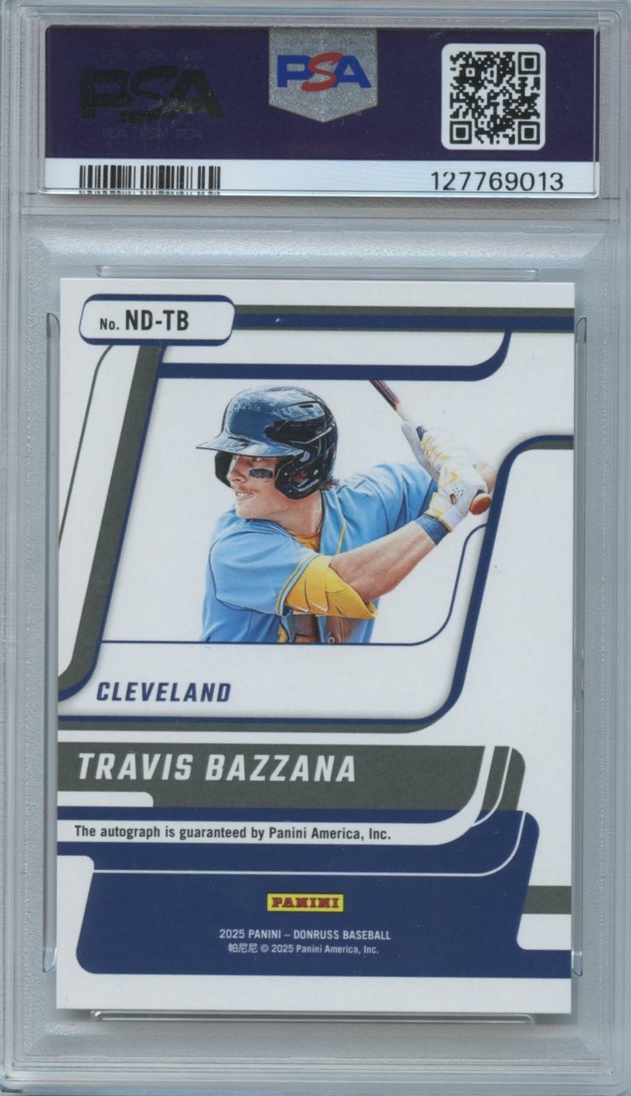Travis Bazzana 2025 Donruss Next Day Auto Autograph RC SSP Guadians PSA 10