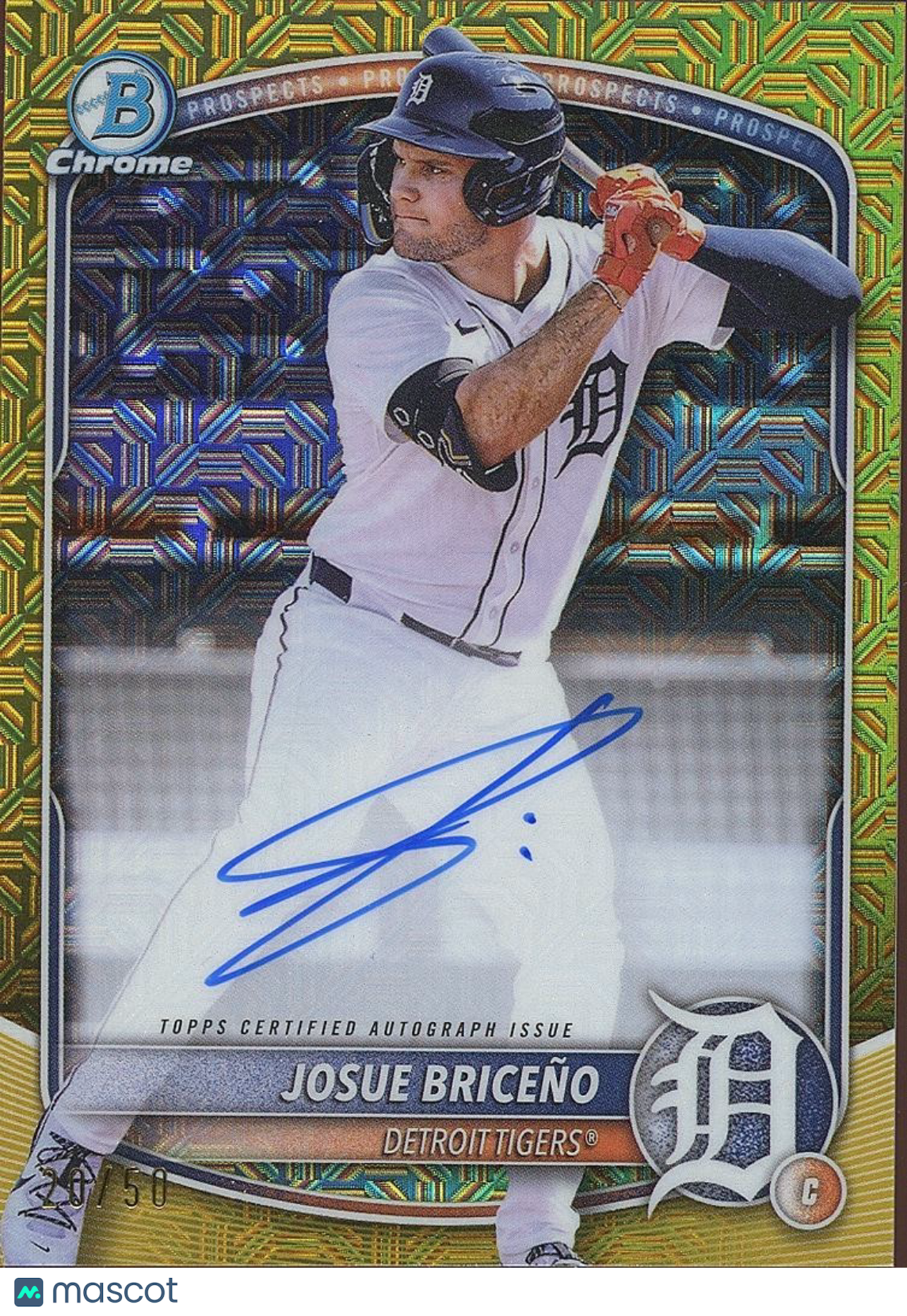 Josue Briceno 2025 Bowman Chrome 1st Gold Megabox Auto Autograph RC Tigers 20/50