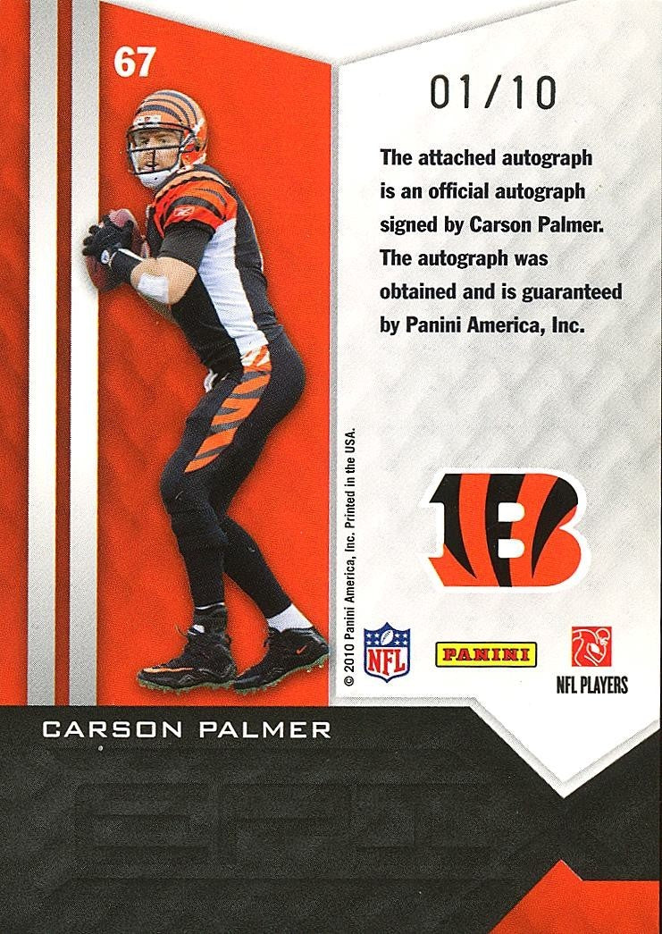 Carson Palmer 2010 EPIX Red Auto Autograph SSP Cincinnati Bengals 1/10