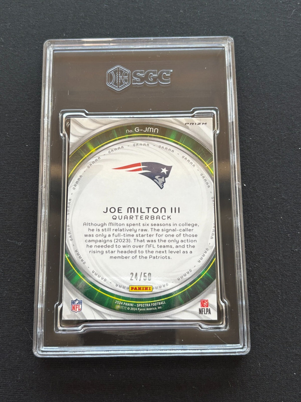 Joe Milton 2024 Spectra Gamma Interstellar RC Rookie NE Patriots 24/50 SGC 10