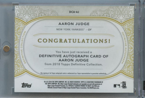 Aaron Judge 2018 Topps Definitive Auto Autograph New York Yankees 8/10