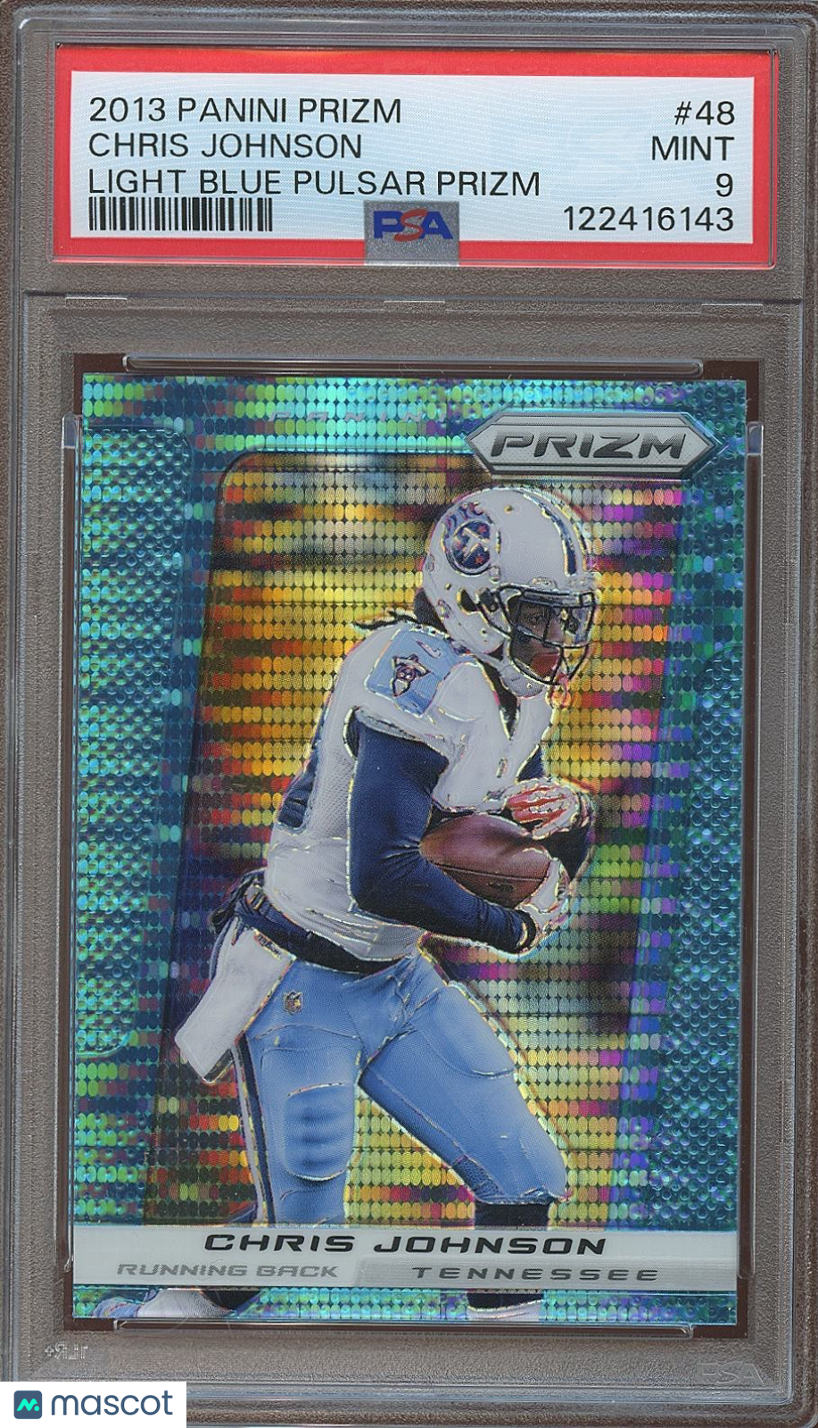 Chris Johnson 2013 Prizm Light Blue Pulsar Prizm SSP Tennessee Titans PSA 9