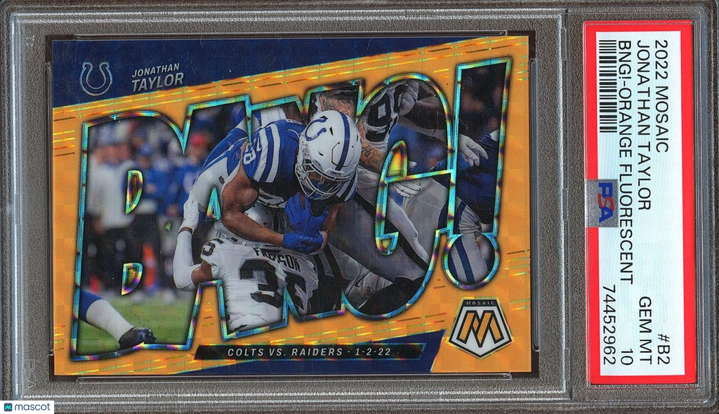 Jonathan Taylor 2022 Mosaic BANG! Orange Fluorescent SSP Colts 21/25 PSA 10