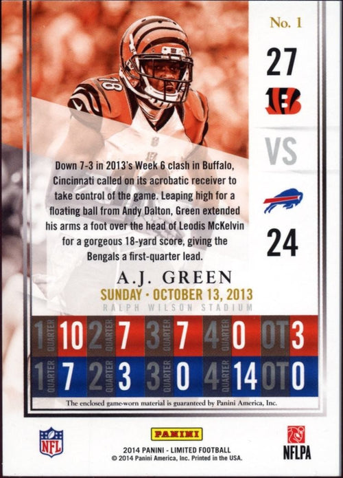 A.J. Green 2017 Limited Game Day Game Worn Patch Cincinnati Bengals 21/25