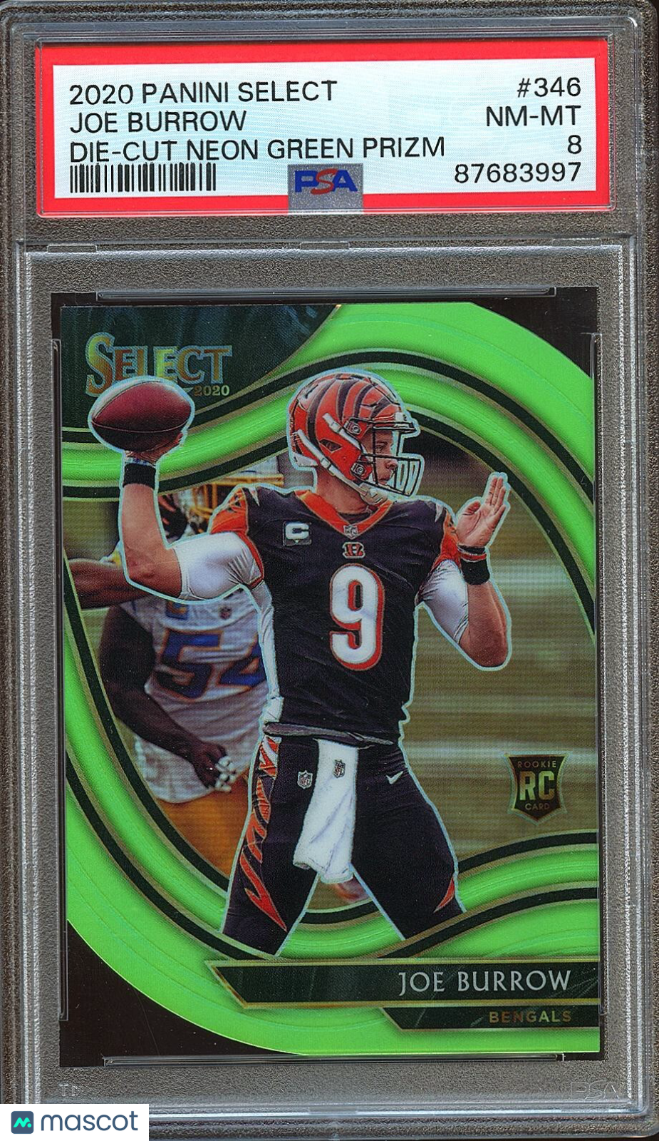 Joe Burrow 2020 Select Field Level Neon Green Prizm Rookie RC Bengals PSA 8