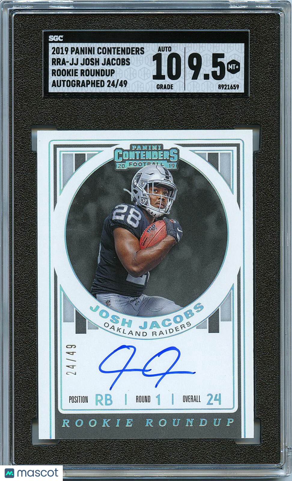 Josh Jacobs 2019 Contenders Roundup On Card Auto Autograph Raiders 24/49 SGC 9.5