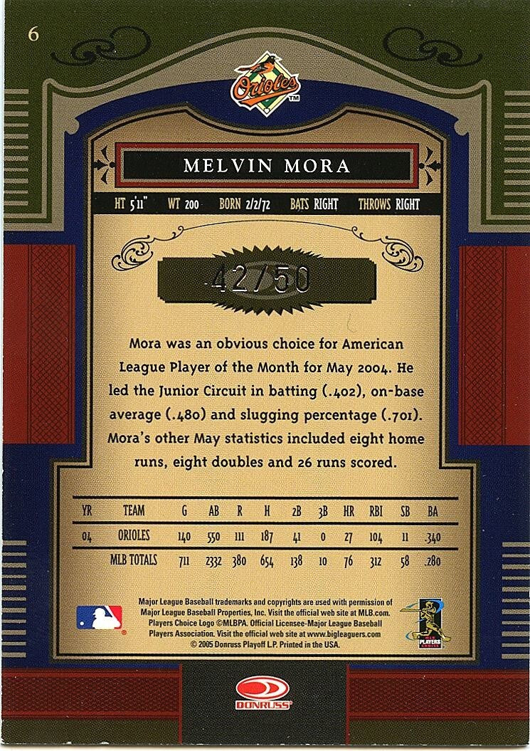 Melvin Mora 2005 Donruss Timeless Treasures SILVER Baltimore Orioles 42/50