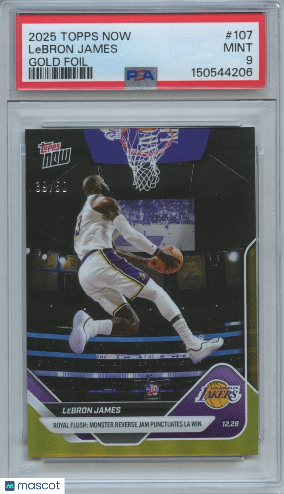 Lebron James 2025 Topps Now GOLD Foil Los Angeles Lakers 39/50 #107 PSA 9