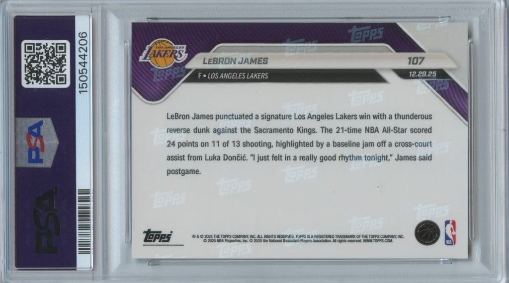 Lebron James 2025 Topps Now GOLD Foil Los Angeles Lakers 39/50 #107 PSA 9