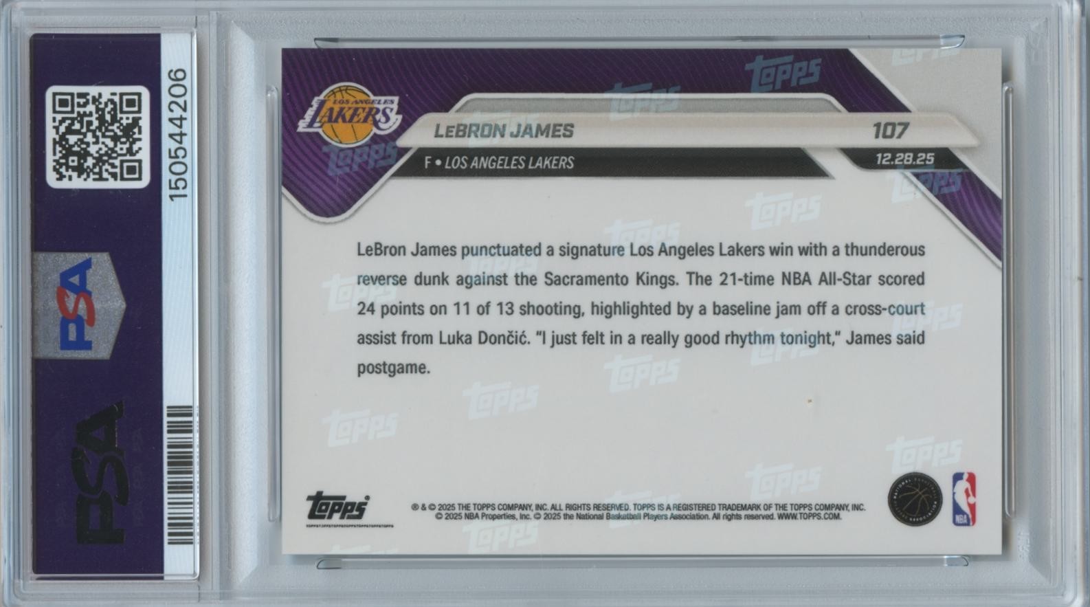 Lebron James 2025 Topps Now GOLD Foil Los Angeles Lakers 39/50 #107 PSA 9