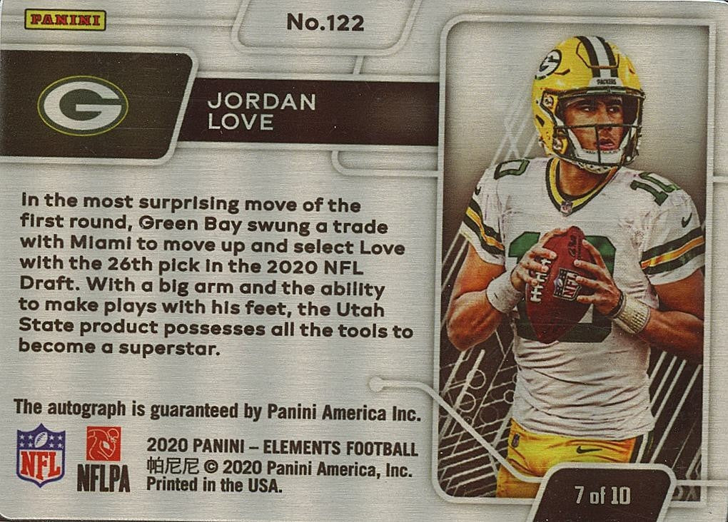 Jordan Love 2020 Elements Neon SSP Auto Autograph Rookie Green Bay Packers 7/10