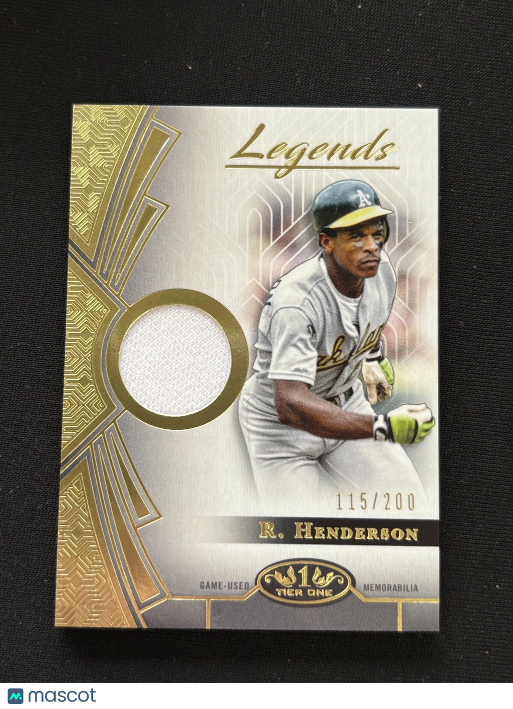 Rickey Henderson 2023 Tier One Game Worn Jersey Patch Athletics 115/200