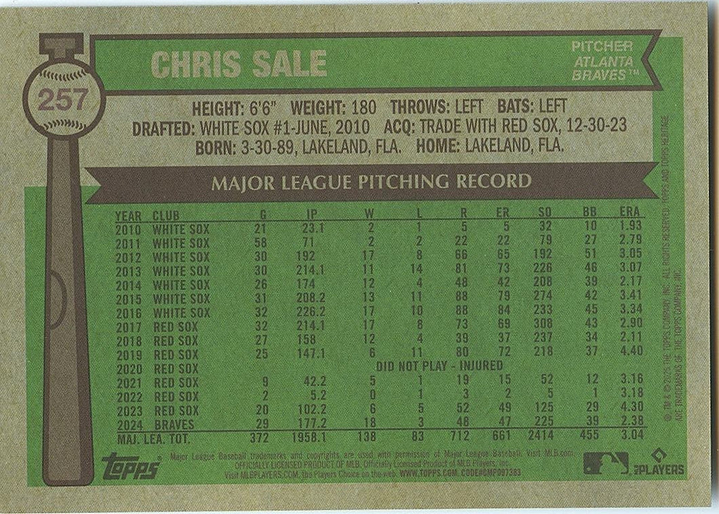 Chris Sale 2025 Topps Heritage GOLD Refractor Atlanta Braves