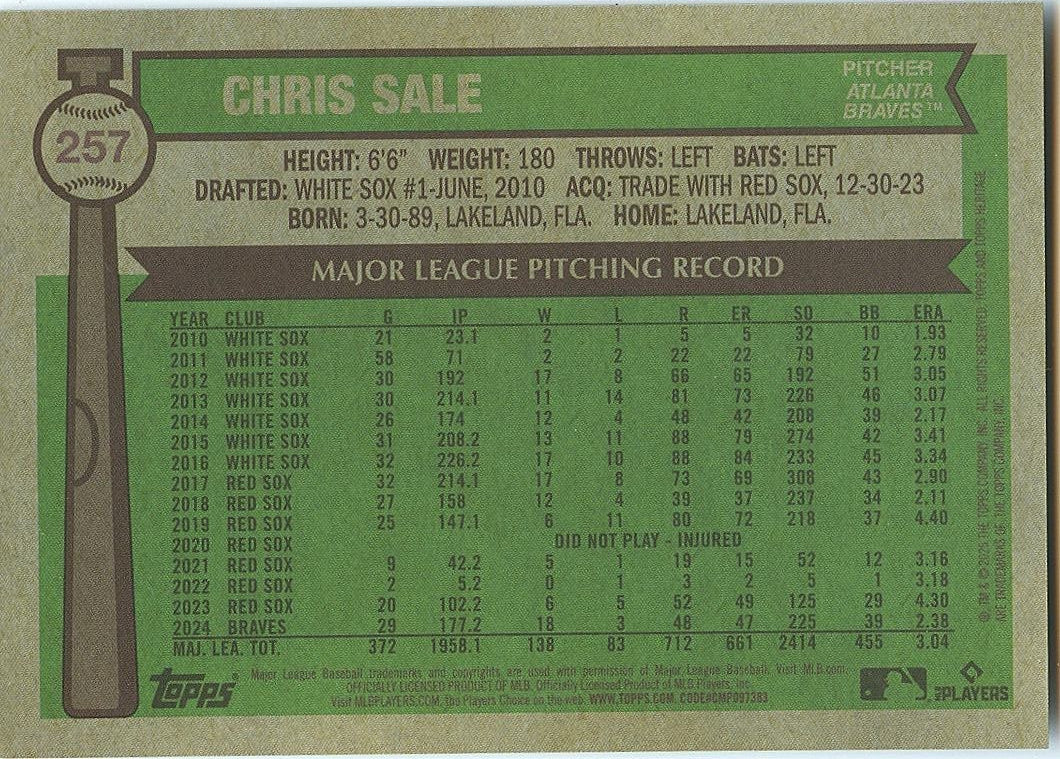 Chris Sale 2025 Topps Heritage GOLD Refractor Atlanta Braves
