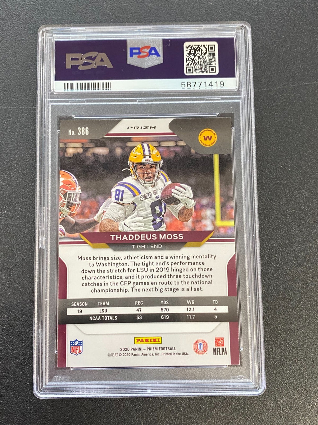 Thaddeus Moss 2020 Prizm Retail Red Prizm SSP Rookie RC LSU Tigers PSA 9