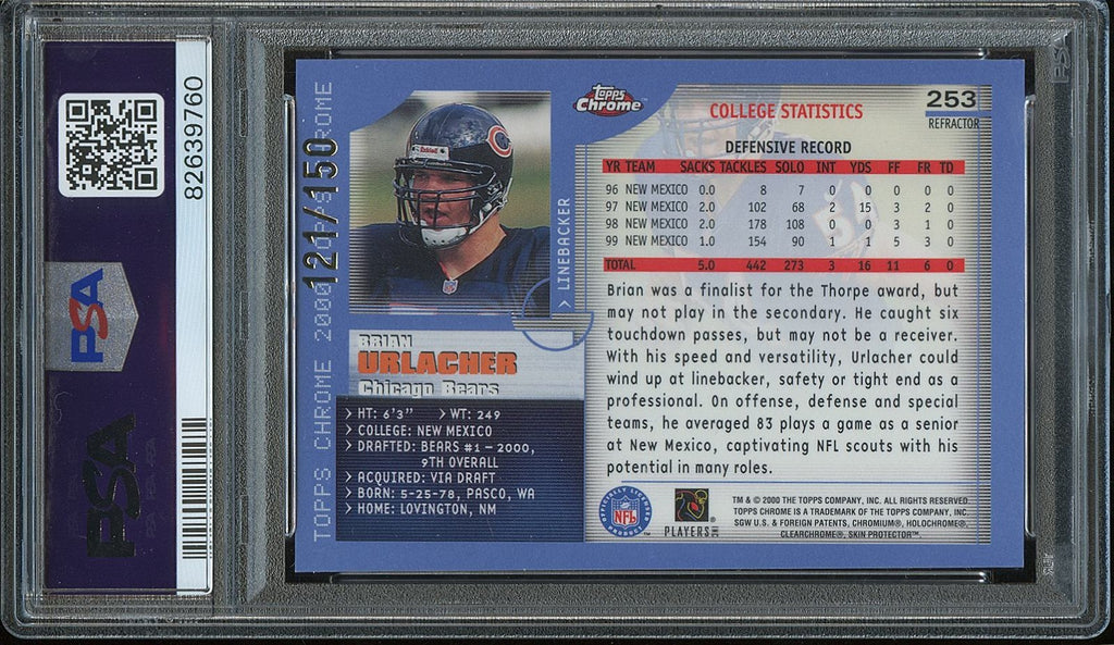 Brian Urlacher 2000 Topps Chrome Refractor Rookie RC Chicago Bears 121/150 PSA 8