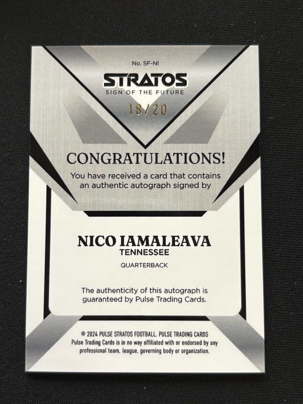 Nico Iamaleava 2024 Pulse Stratos Auto Autograph RC Tennessee Vols 18/20