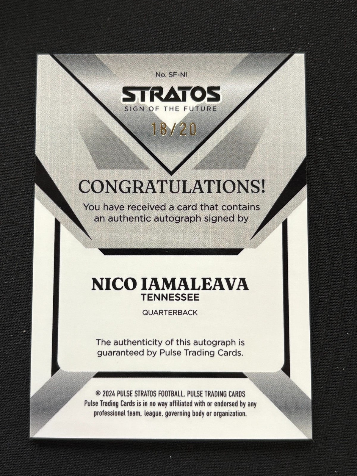 Nico Iamaleava 2024 Pulse Stratos Auto Autograph RC Tennessee Vols 18/20