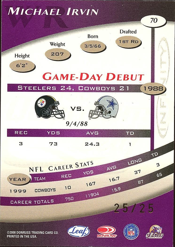 Michael Irvin 2000 Quantum Leaf Infinity Purple Dallas Cowboys 25/25 #70