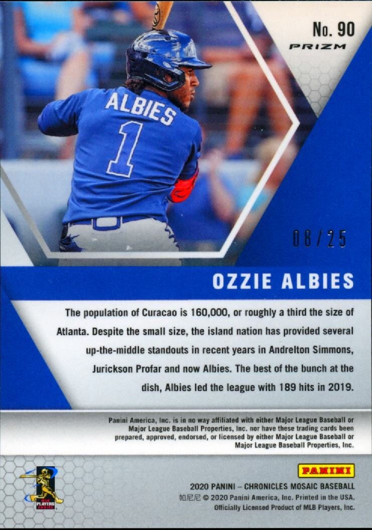 Ozzie Albies 2020 Mosaic White Prizm SSP Atlanta Braves 8/25 #90