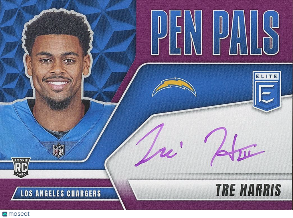 Tre Harris 2024 Elite Pen Pals Purple Ink Auto Autograph SSP RC LA Chargers