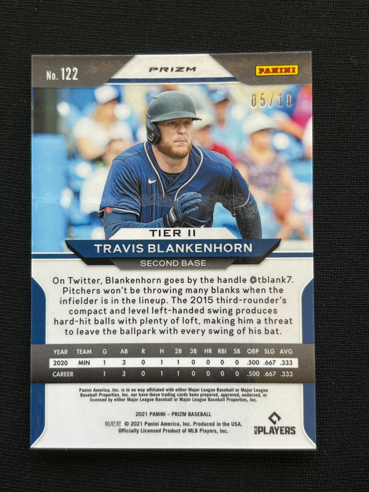 Travis Blankenhorn 2021 Prizm GOLD Prizm ROokie RC Minnesota Twins 5/10