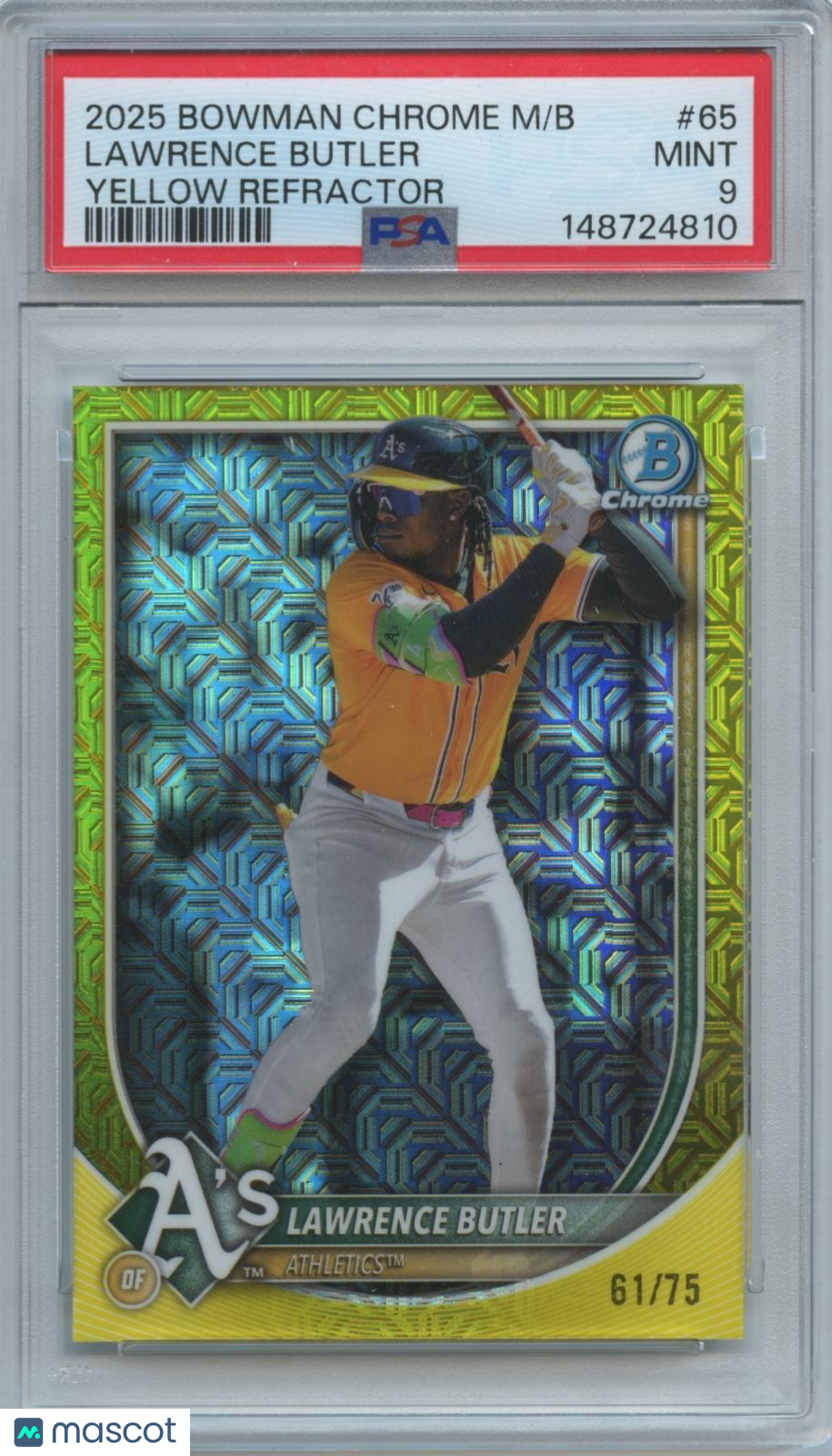 Lawrence Butler 2025 Bowman Chrome Yellow Refractor Athletics 61/75 PSA 9
