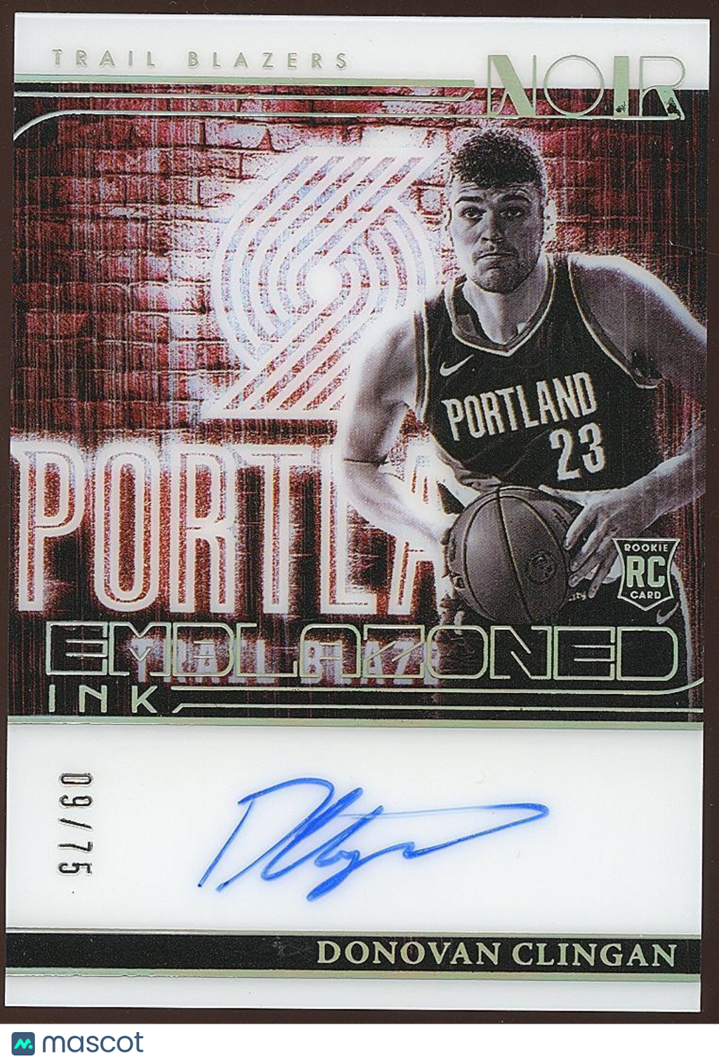 Donovan Clingan 2024-25 NOIR Auto Autograph RC Trail Blazers 9/75