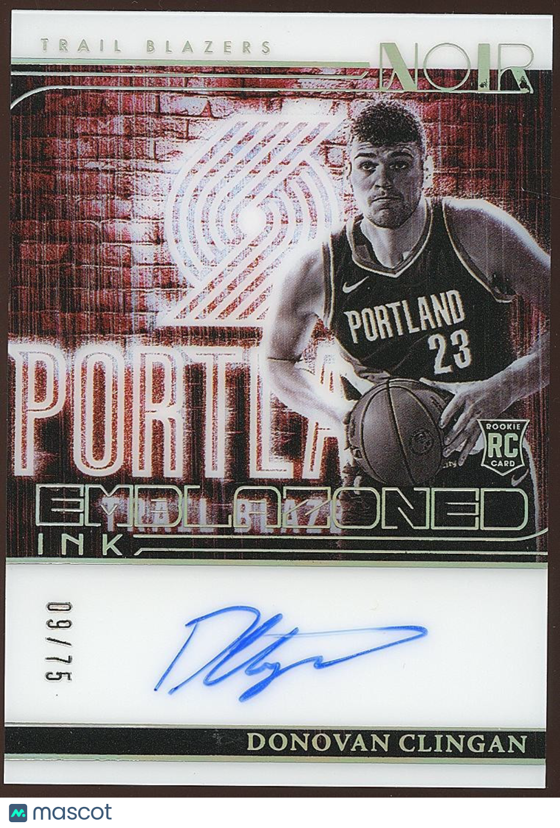 Donovan Clingan 2024-25 NOIR Auto Autograph RC Trail Blazers 9/75