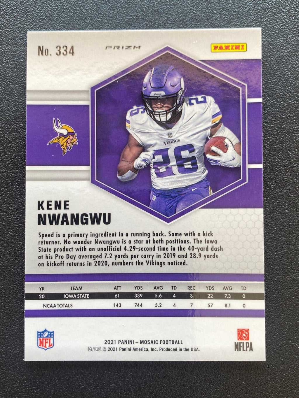Kene Nwangwu 2021 Mosaic Genesis Prizm SSP Rookie RC Minnesota Vikings #334