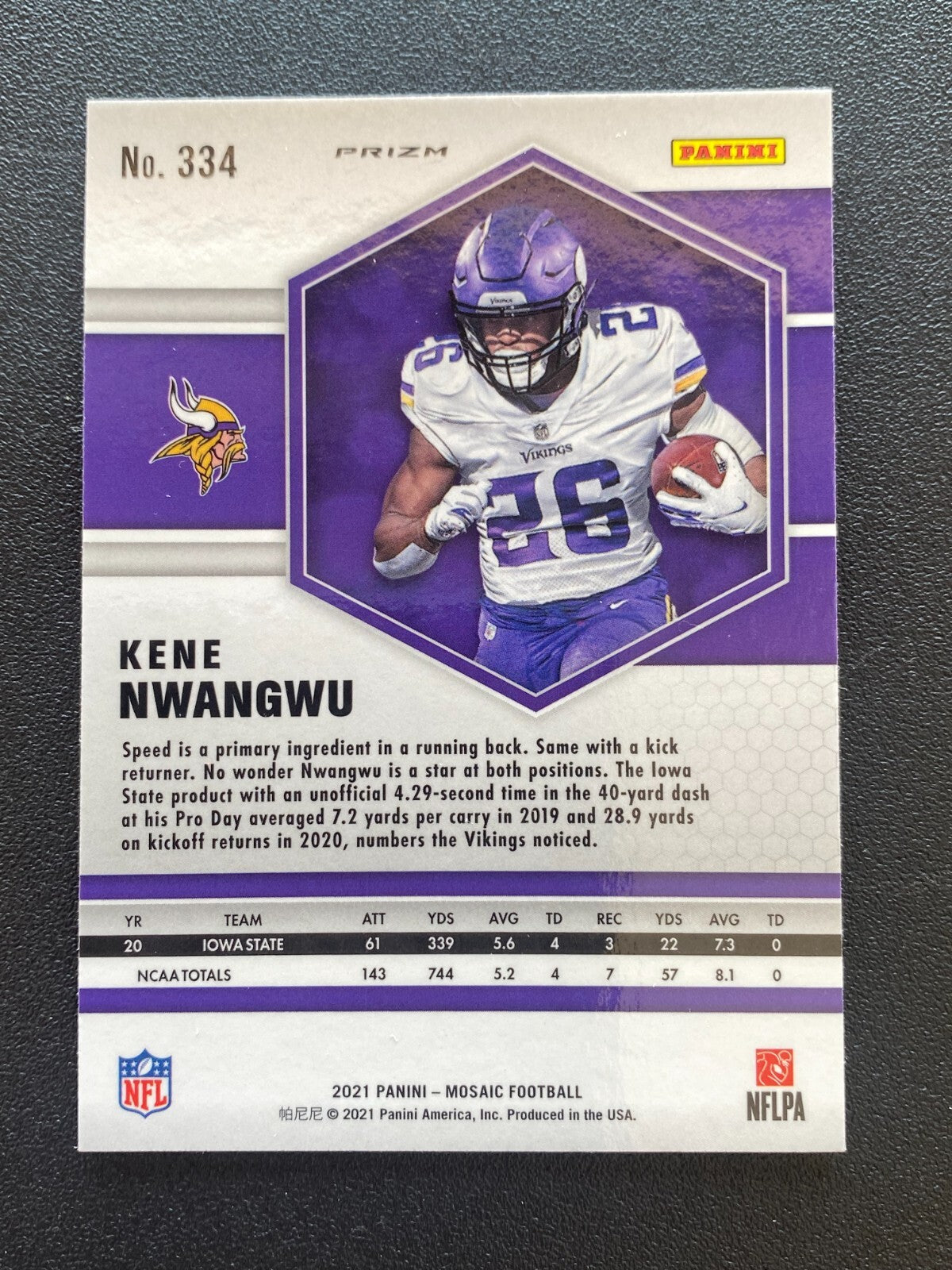 Kene Nwangwu 2021 Mosaic Genesis Prizm SSP Rookie RC Minnesota Vikings #334