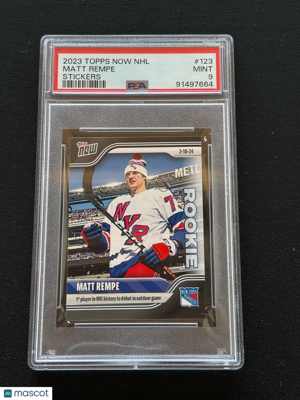 Matt Rempe 2023 Topps Now NHL Sticker Rookie RC New York Rangers PSA 9