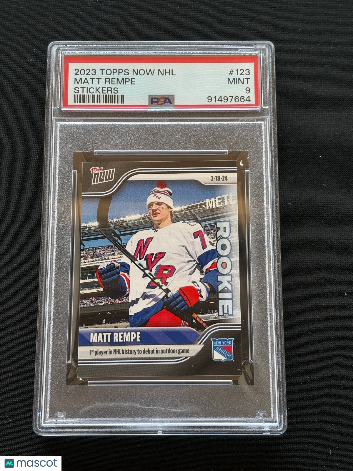Matt Rempe 2023 Topps Now NHL Sticker Rookie RC New York Rangers PSA 9