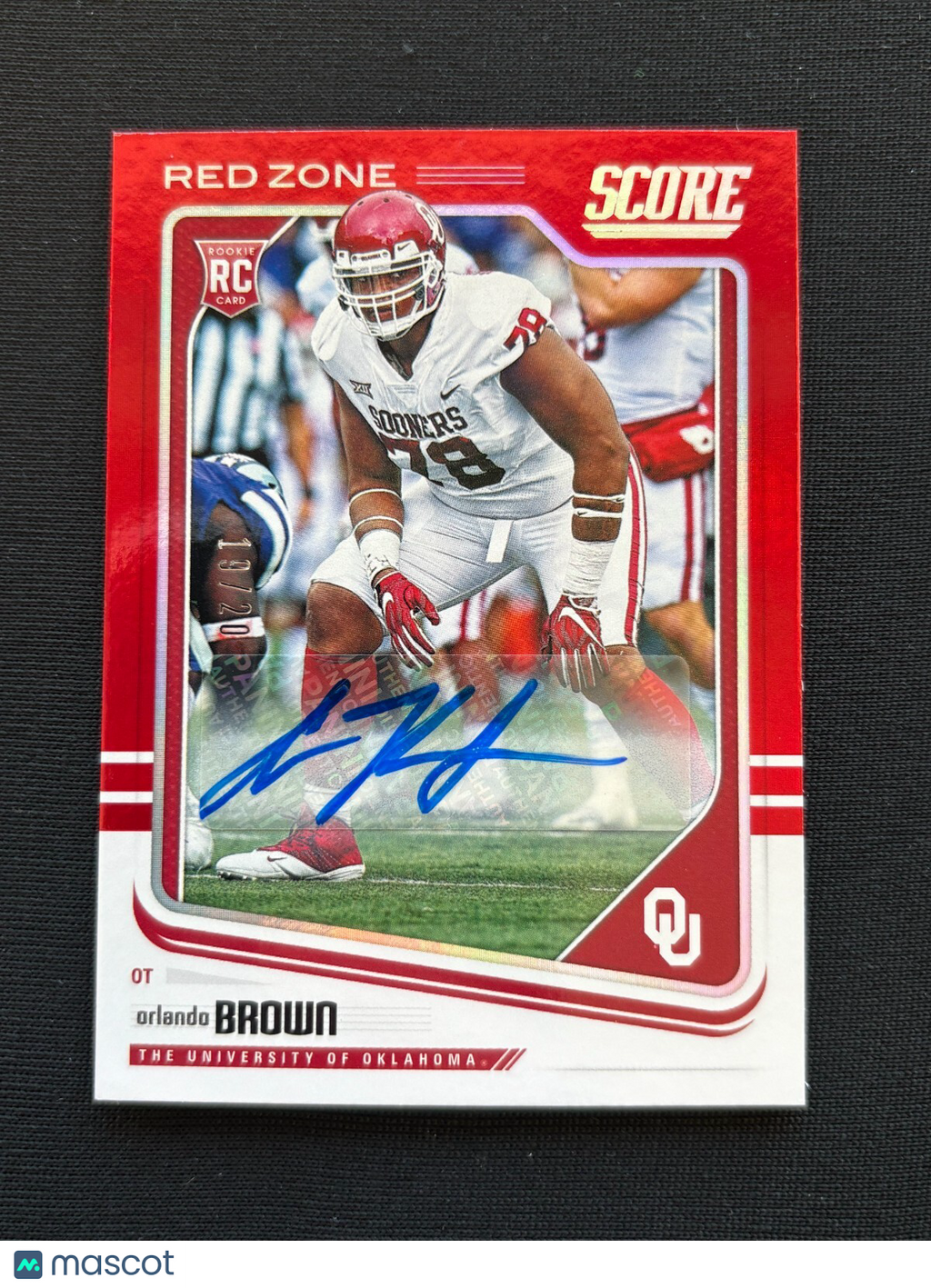Orlando Brown 2018 Score Red Zone Auto Autograph Rookie Oklahoma Sooners 19/20