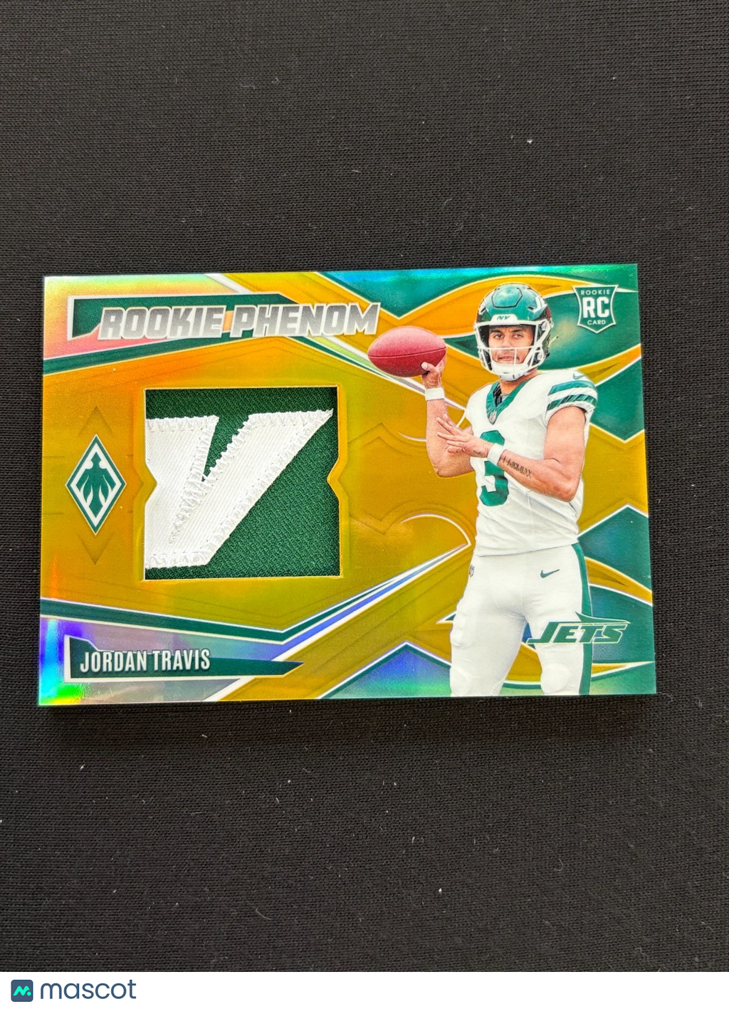 Jordan Travis 2024 Phoenix GOLD Prizm Logo Patch RC Rookie New York Jets 1/10