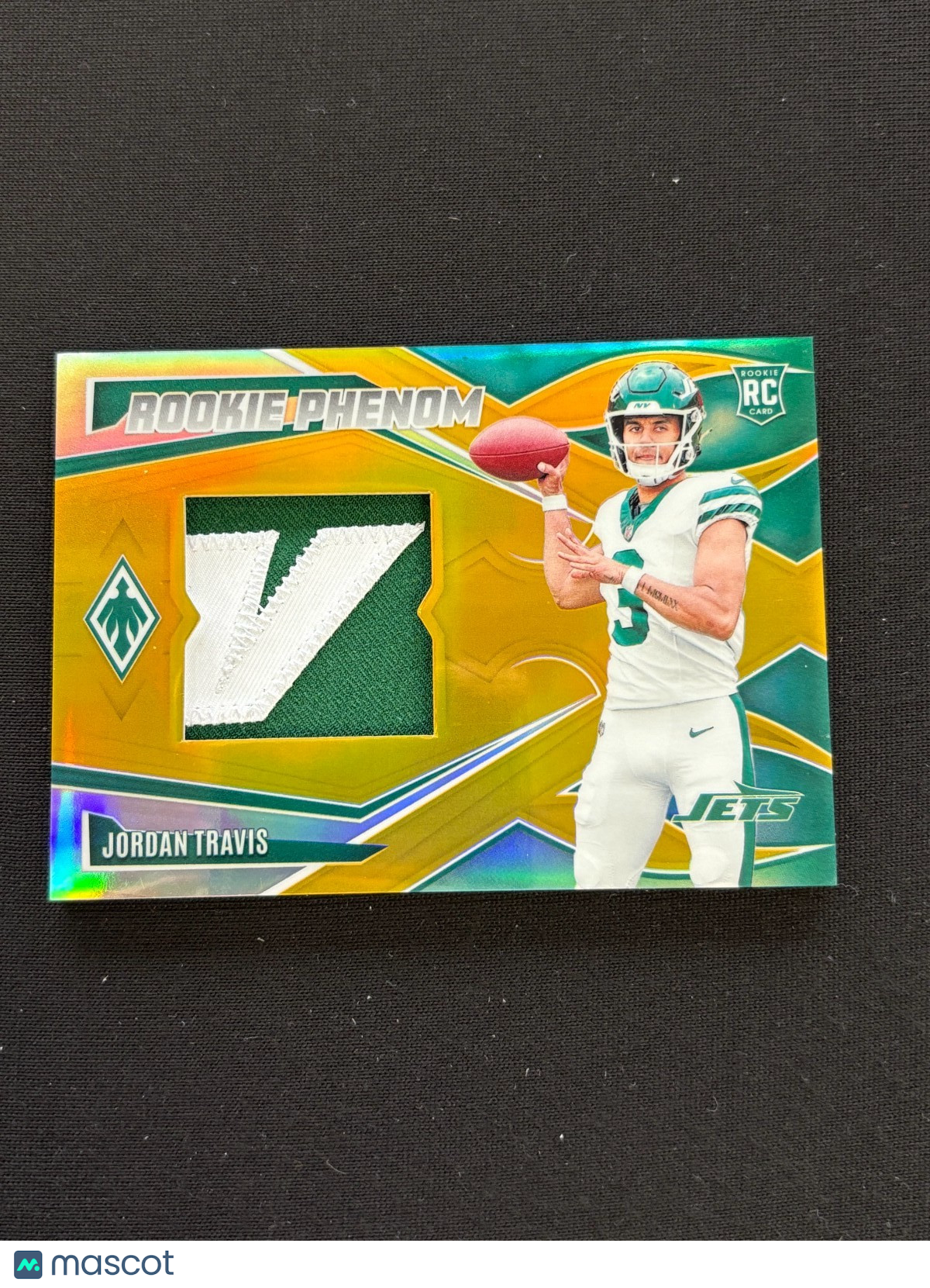 Jordan Travis 2024 Phoenix GOLD Prizm Logo Patch RC Rookie New York Jets 1/10