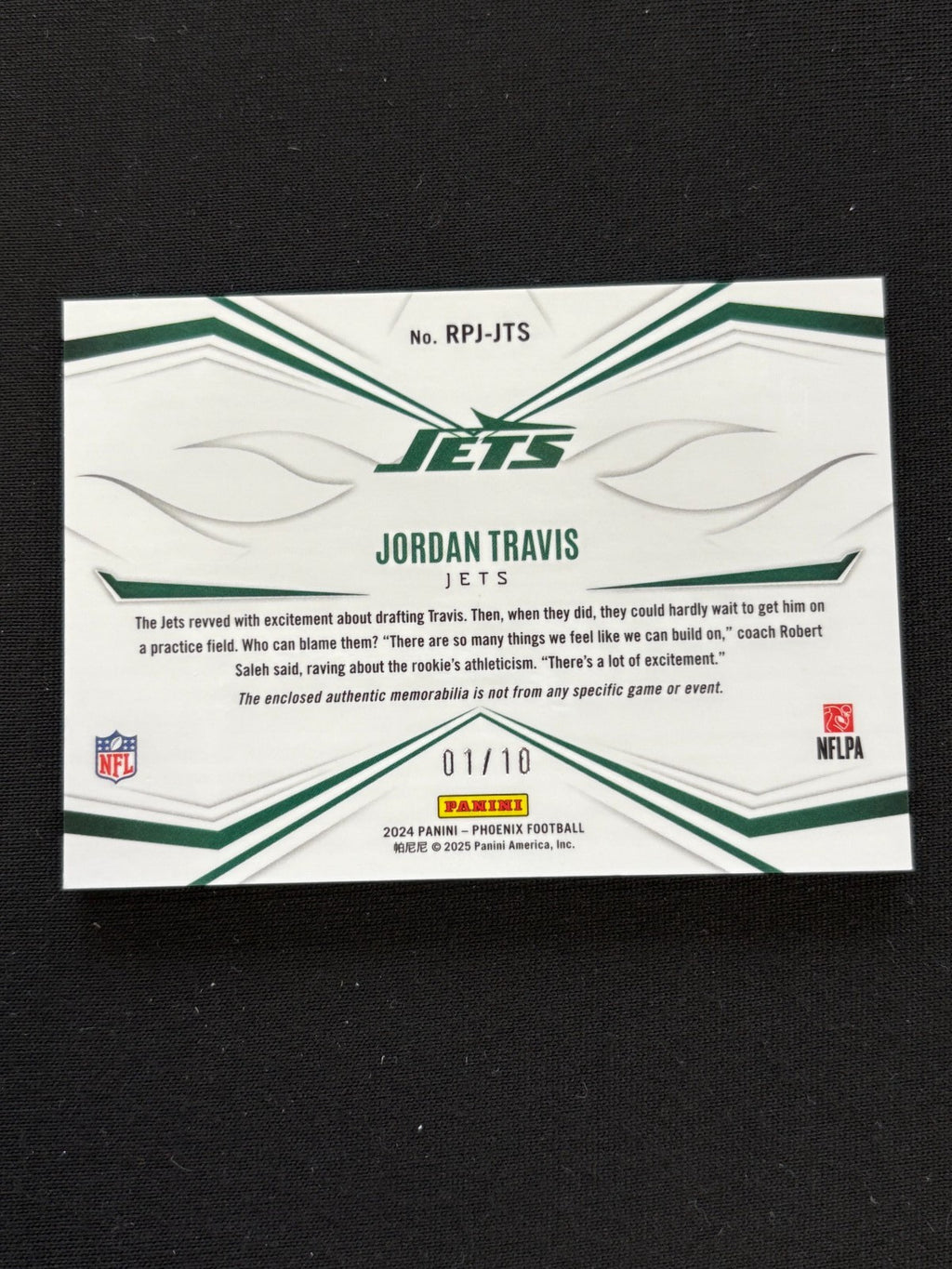 Jordan Travis 2024 Phoenix GOLD Prizm Logo Patch RC Rookie New York Jets 1/10