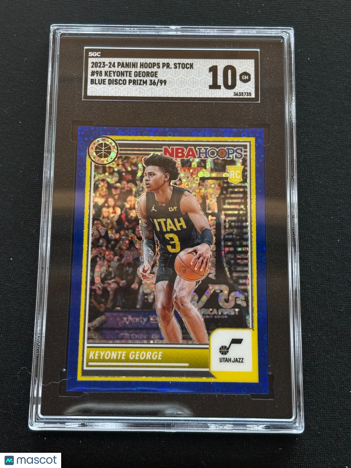 Keyonte George 2023-24 NBA Hoops Blue Disco Rookie RC Utah Jazz 36/99 SGC 10