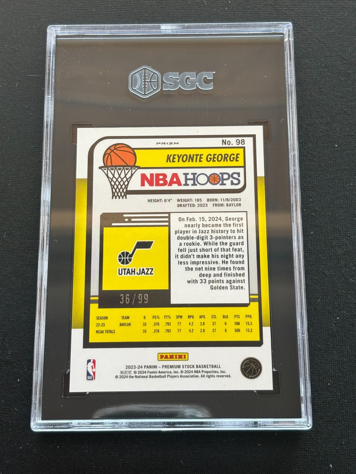 Keyonte George 2023-24 NBA Hoops Blue Disco Rookie RC Utah Jazz 36/99 SGC 10