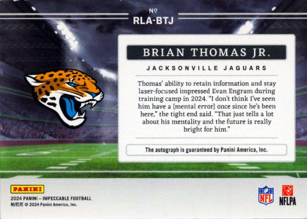 Brian Thomas Jr. 2024 Impeccable Auto Autograph RC Jacksonville Jaguars 49/49