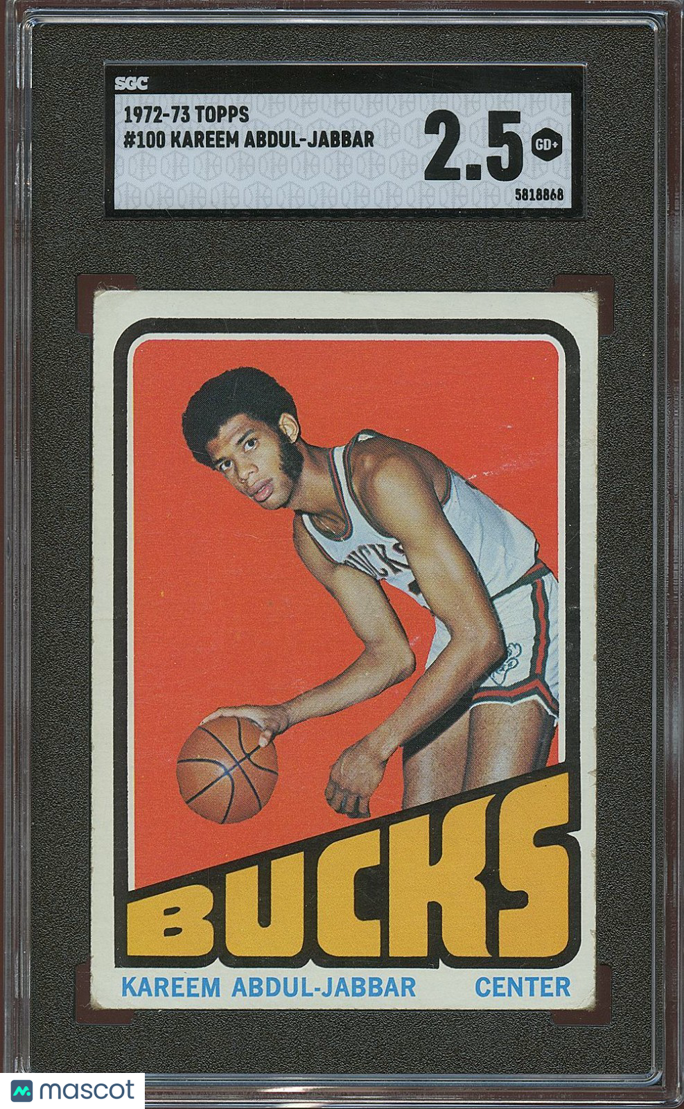 Kareem Abdul-Jabbar 1972-73 Topps Basketball Card Milwaukee Bucks #100 SGC 2.5