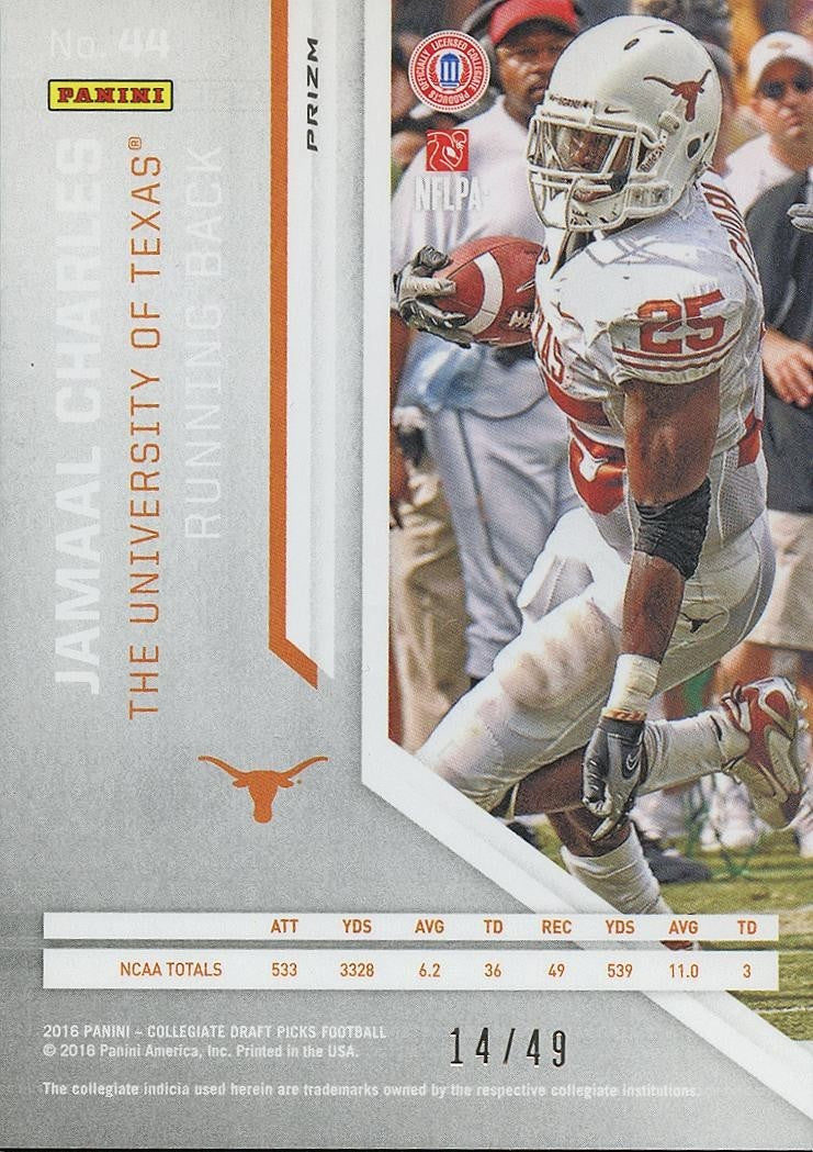 Jamaal Charles 2016 Prizm Draft Tie-Dye Prizm Texas Longhorns Chiefs 14/49