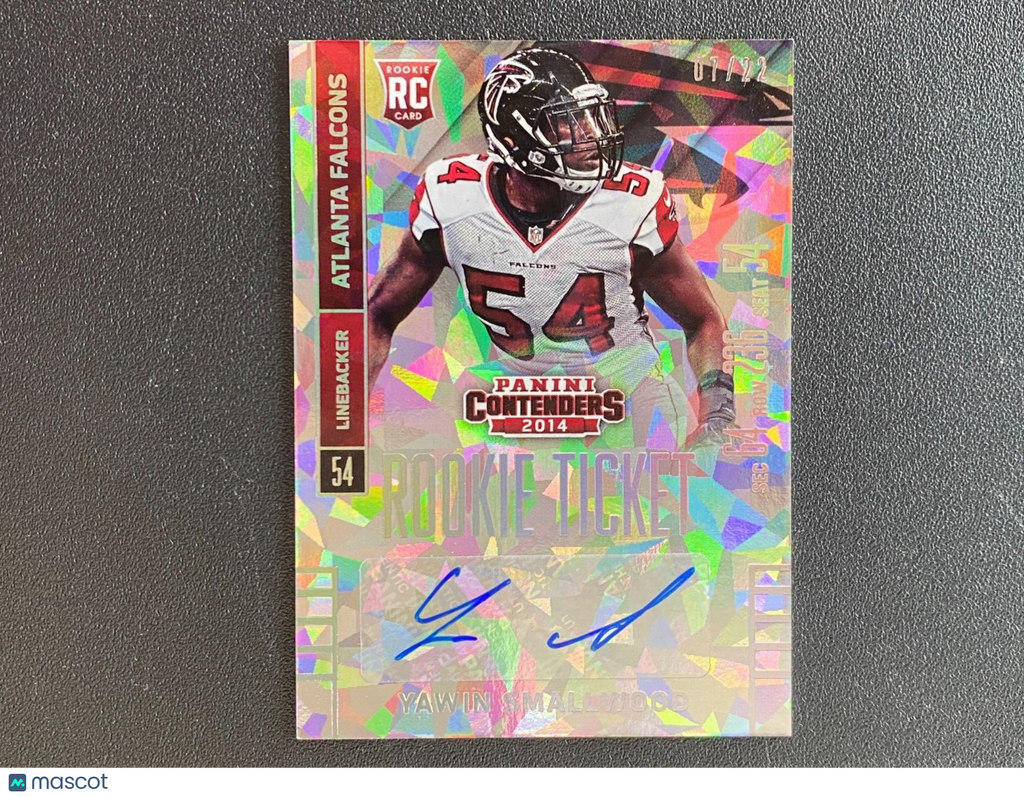 Yawin Smallwood 2014 Contenders Auto Autograph Cracked Ice RC Atl Falcons 7/22