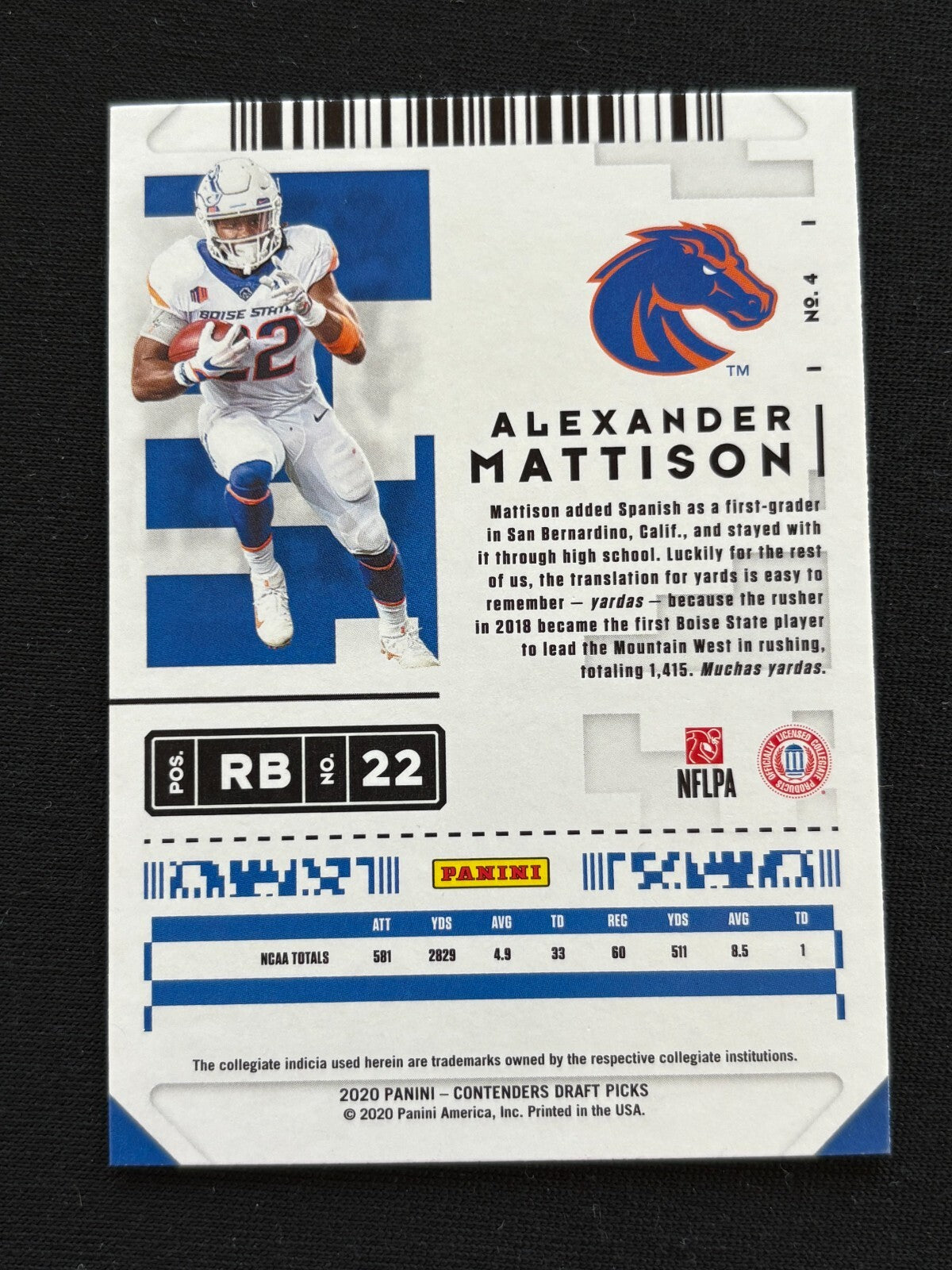 Alexander Mattison 2020 Contenders GALACTIC CASE HIT SSP Boise State Vikings