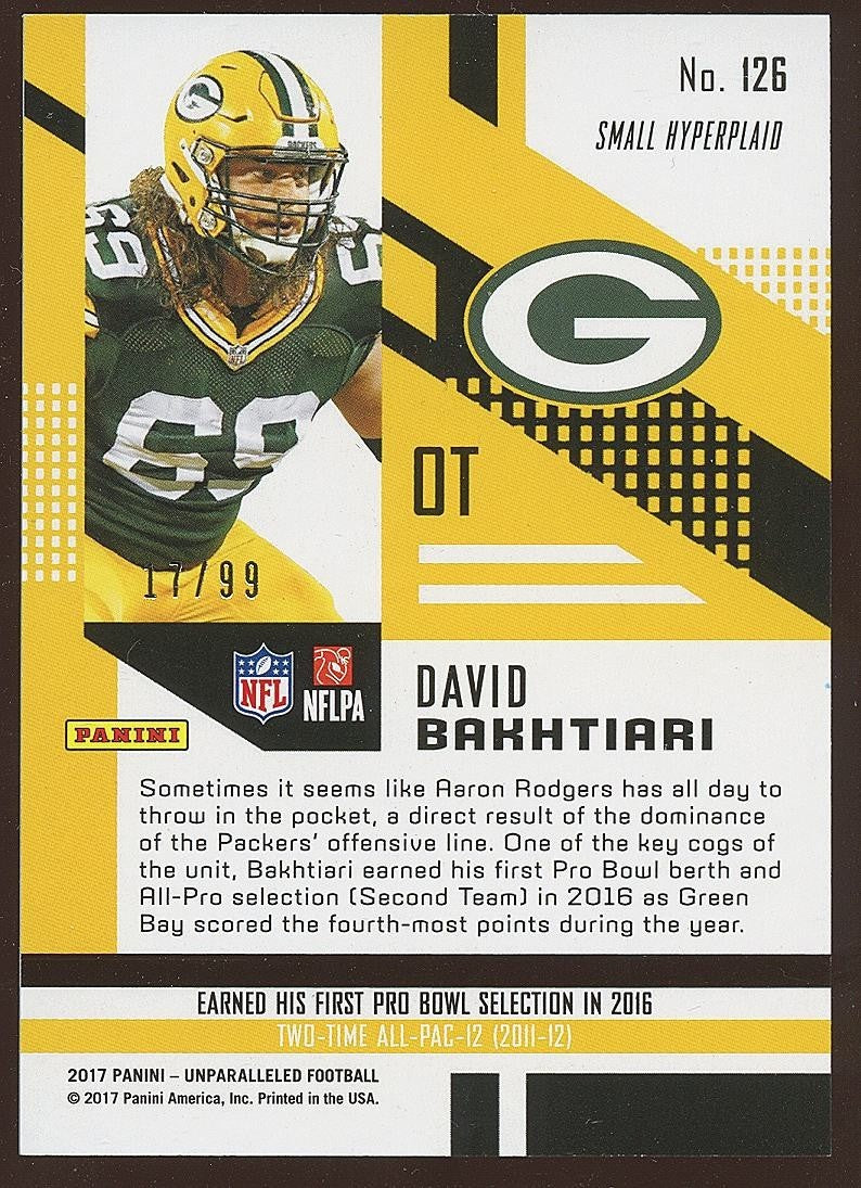 David Bakhtiari 2017 Unparalleled Purple Plaid Rookie RC Green Bay Packers 17/99
