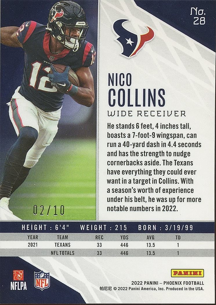 Nico Collins 2022 Phoenix BLACK Prizm SSP Houston Texans 2/10