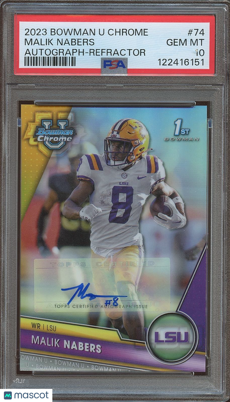 Malik Nabers 2023 Bowman Chrome 1st Auto Autograph RC LSU Giants 174/499 PSA 10