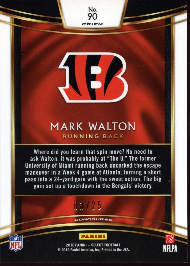 Mark Walton 2018 Select Tie-Dye Prizm SSP RC Rookie Cincinnati Bengals 3/25