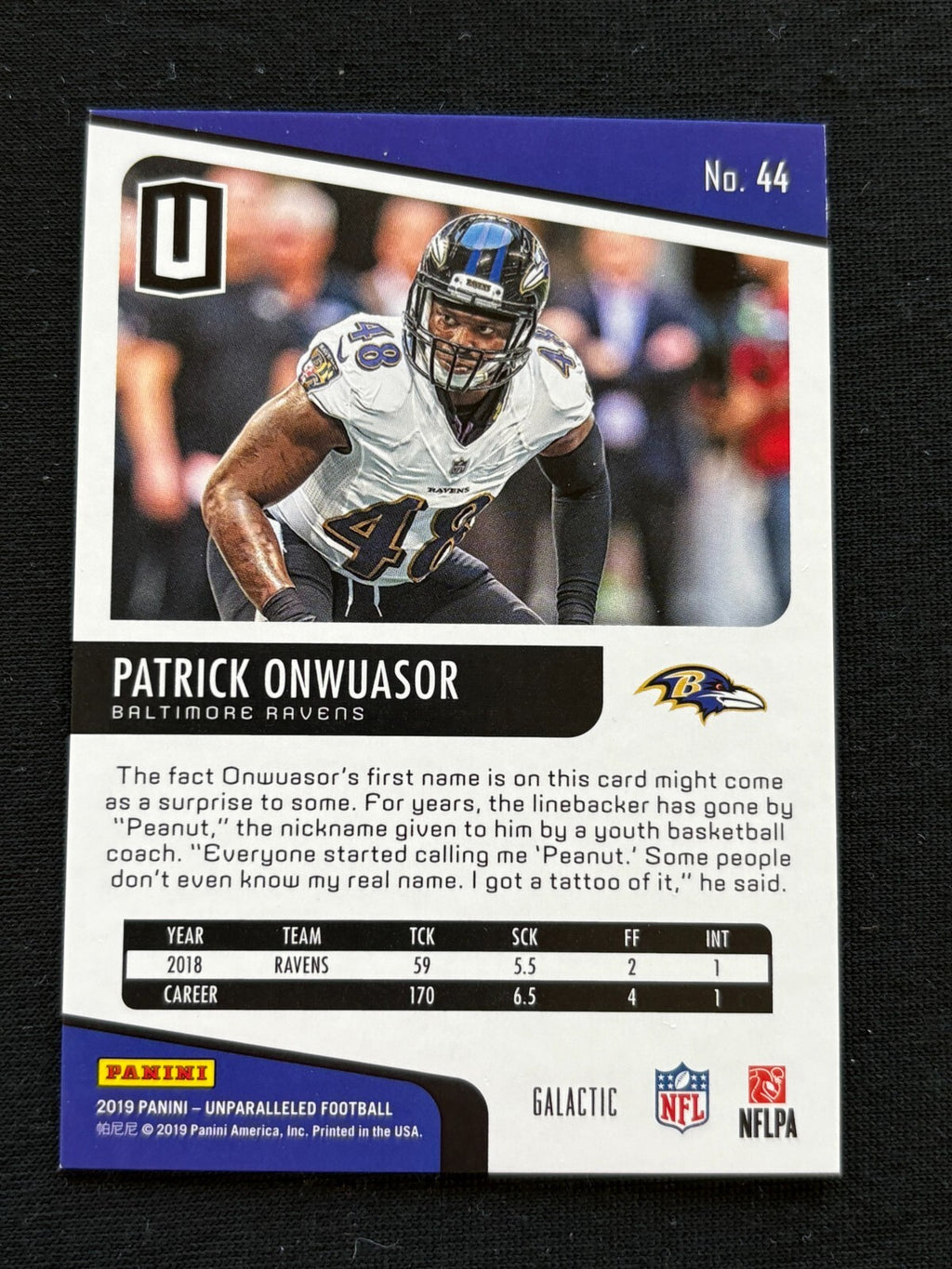 Patrick Onwuasor 2019 Unparalleled GALACTIC CASE HIT SSP Rookie Baltimore Ravens